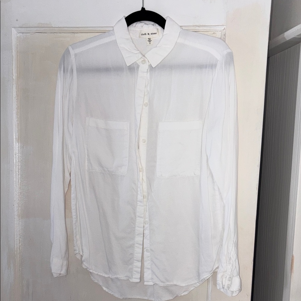 Cloth & Stone Sheer White Button Down Shirt